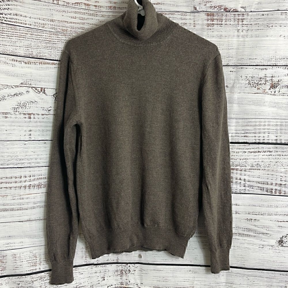 YOOX Sweater Womens XL Turtle Neck 90’s Virgin Wool Italian Knit Brown Academia
